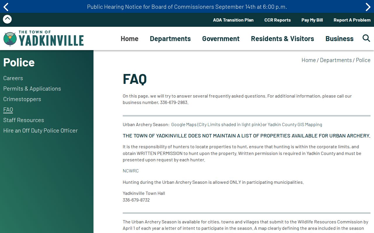 Yadkinville Police FAQ for in-person arrest report requests