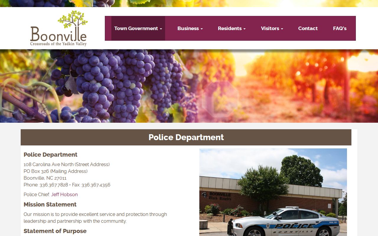 Official Boonville Police Department address phone and fax page